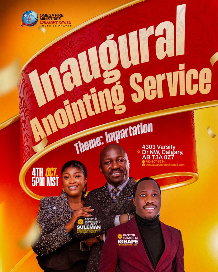 Inaugural Anointing Service official event flyer